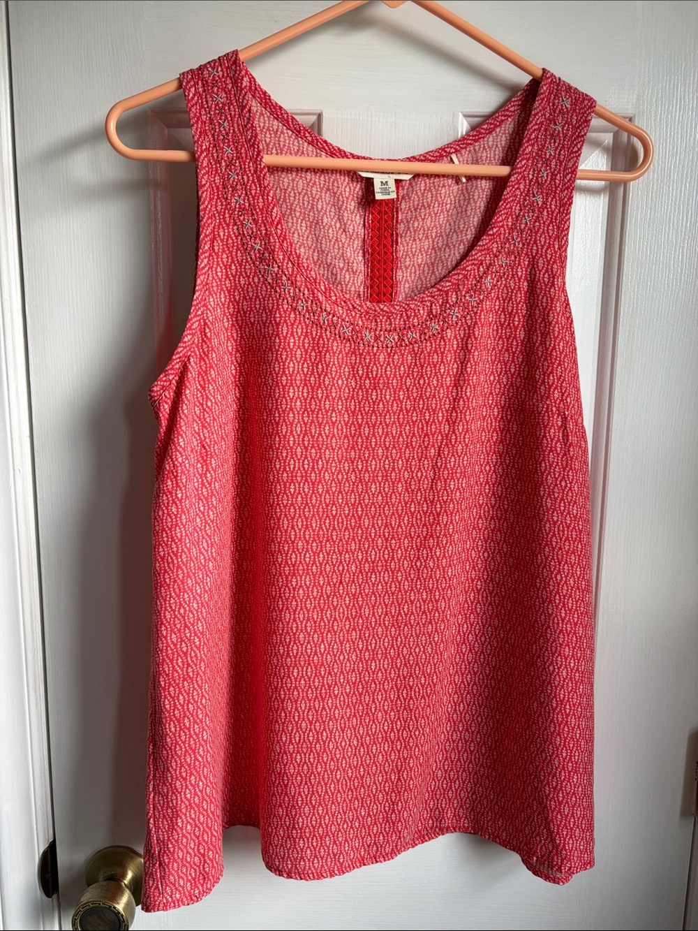Toad&Co Coral Patterned Scoop Neck Tank Embroidered Back